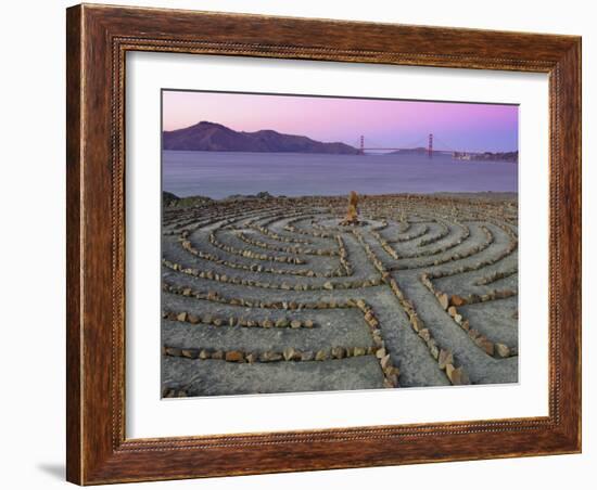 Lands End Labyrinth at Dusk with the Golden Gate Bridge, San Francisco, California-Jim Goldstein-Framed Photographic Print