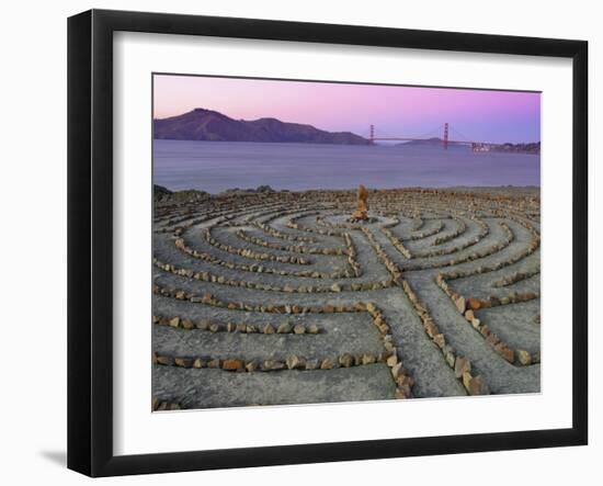 Lands End Labyrinth at Dusk with the Golden Gate Bridge, San Francisco, California-Jim Goldstein-Framed Photographic Print