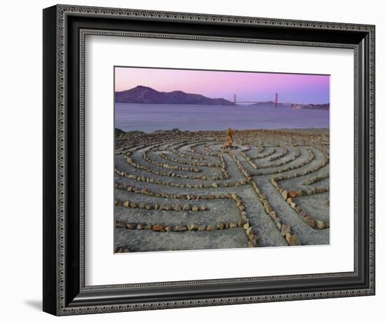 Lands End Labyrinth at Dusk with the Golden Gate Bridge, San Francisco, California-Jim Goldstein-Framed Photographic Print