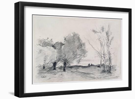 Landscape, 1860-68 (Pencil & Crayon on Paper)-Jean Baptiste Camille Corot-Framed Giclee Print