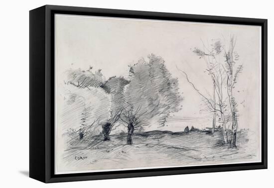 Landscape, 1860-68 (Pencil & Crayon on Paper)-Jean Baptiste Camille Corot-Framed Premier Image Canvas