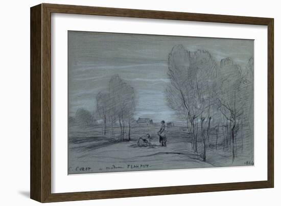 Landscape, 1864 (Black & White Chalks on Paper)-Jean Baptiste Camille Corot-Framed Giclee Print