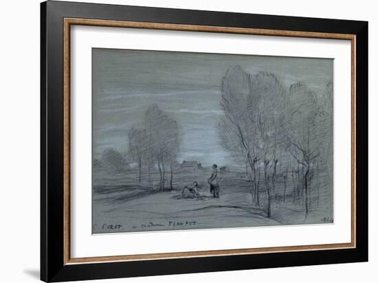 Landscape, 1864 (Black & White Chalks on Paper)-Jean Baptiste Camille Corot-Framed Giclee Print