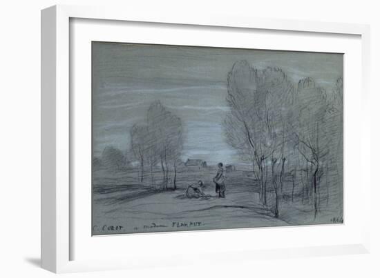 Landscape, 1864 (Black & White Chalks on Paper)-Jean Baptiste Camille Corot-Framed Giclee Print