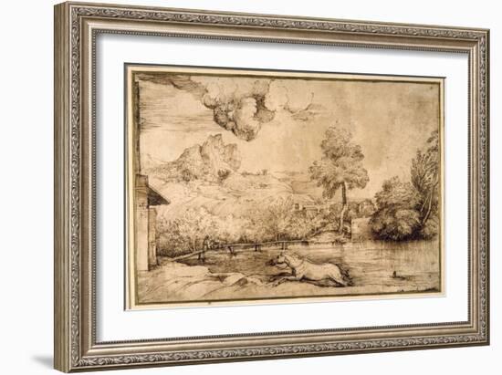 Landscape: a Riderless Horse Pursued by a Serpent-Titian (Tiziano Vecelli)-Framed Giclee Print
