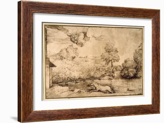 Landscape: a Riderless Horse Pursued by a Serpent-Titian (Tiziano Vecelli)-Framed Giclee Print