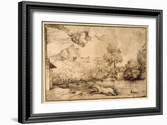 Landscape: a Riderless Horse Pursued by a Serpent-Titian (Tiziano Vecelli)-Framed Giclee Print