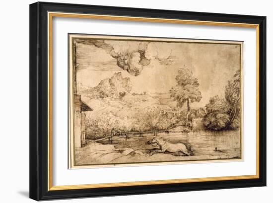 Landscape: a Riderless Horse Pursued by a Serpent-Titian (Tiziano Vecelli)-Framed Giclee Print