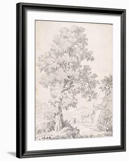 Landscape, a Shepherd and His Goats Walking by a Tree-I. Inghivami-Framed Giclee Print