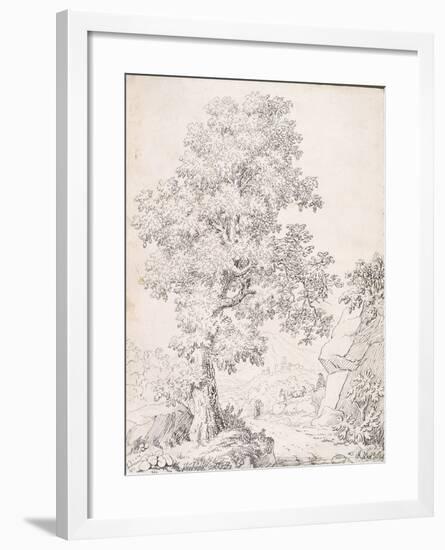 Landscape, a Shepherd and His Goats Walking by a Tree-I. Inghivami-Framed Giclee Print