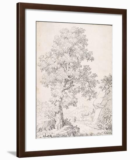 Landscape, a Shepherd and His Goats Walking by a Tree-I. Inghivami-Framed Giclee Print