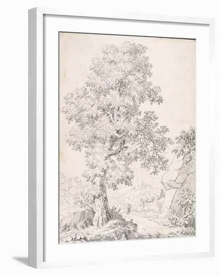 Landscape, a Shepherd and His Goats Walking by a Tree-I. Inghivami-Framed Giclee Print