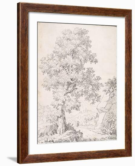 Landscape, a Shepherd and His Goats Walking by a Tree-I. Inghivami-Framed Giclee Print