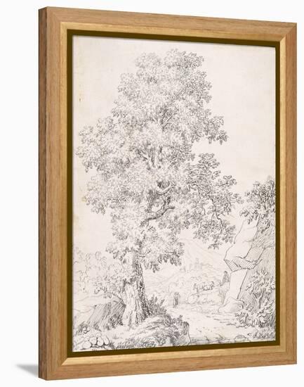 Landscape, a Shepherd and His Goats Walking by a Tree-I. Inghivami-Framed Premier Image Canvas