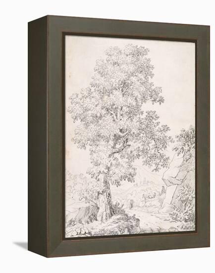 Landscape, a Shepherd and His Goats Walking by a Tree-I. Inghivami-Framed Premier Image Canvas