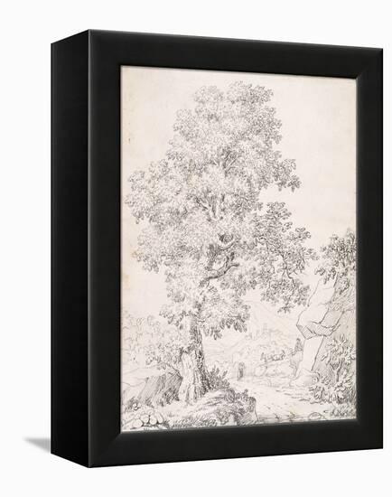 Landscape, a Shepherd and His Goats Walking by a Tree-I. Inghivami-Framed Premier Image Canvas