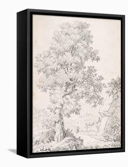 Landscape, a Shepherd and His Goats Walking by a Tree-I. Inghivami-Framed Premier Image Canvas