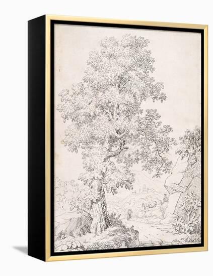 Landscape, a Shepherd and His Goats Walking by a Tree-I. Inghivami-Framed Premier Image Canvas