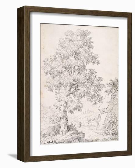 Landscape, a Shepherd and His Goats Walking by a Tree-I. Inghivami-Framed Giclee Print