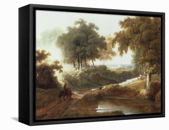 Landscape at Sunset with Drovers and Sheep on a Path-George Arnald-Framed Premier Image Canvas