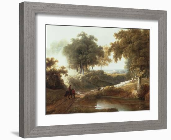 Landscape at Sunset with Drovers and Sheep on a Path-George Arnald-Framed Giclee Print