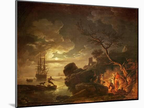 Landscape by the Light of the Moon (Oil on Canvas)-Claude Joseph Vernet-Mounted Giclee Print