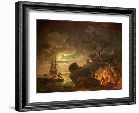 Landscape by the Light of the Moon (Oil on Canvas)-Claude Joseph Vernet-Framed Giclee Print