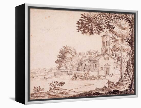 Landscape, Church and Coach-null-Framed Premier Image Canvas