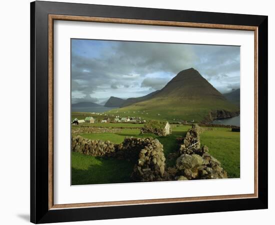 Landscape Containing Dry Stone Walls and a Small Settlement, Faroe Islands, Denmark, Europe-Woolfitt Adam-Framed Photographic Print