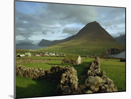 Landscape Containing Dry Stone Walls and a Small Settlement, Faroe Islands, Denmark, Europe-Woolfitt Adam-Mounted Photographic Print