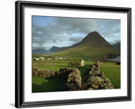 Landscape Containing Dry Stone Walls and a Small Settlement, Faroe Islands, Denmark, Europe-Woolfitt Adam-Framed Photographic Print