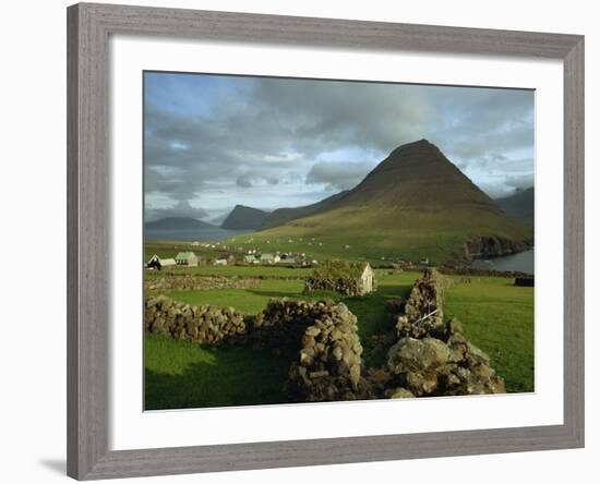 Landscape Containing Dry Stone Walls and a Small Settlement, Faroe Islands, Denmark, Europe-Woolfitt Adam-Framed Photographic Print