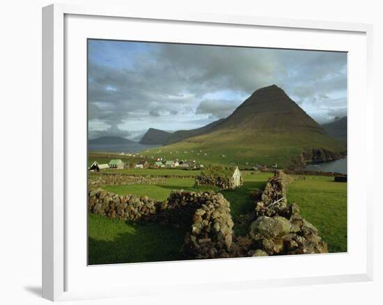 Landscape Containing Dry Stone Walls and a Small Settlement, Faroe Islands, Denmark, Europe-Woolfitt Adam-Framed Photographic Print