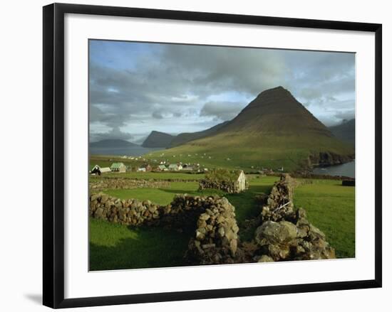 Landscape Containing Dry Stone Walls and a Small Settlement, Faroe Islands, Denmark, Europe-Woolfitt Adam-Framed Photographic Print