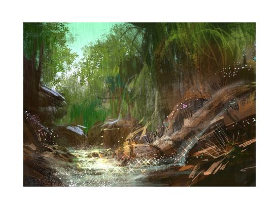 Landscape Digital Painting Of Waterfall Ilration Art Print By Landscape Digital Painting Of Waterfall Ilration Art Print By Tithi Luad Com