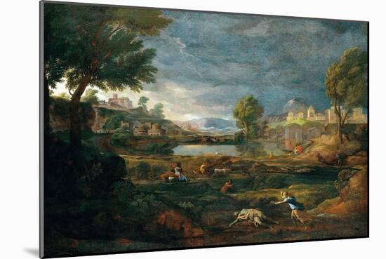 Landscape during a Thunderstorm with Pyramus and Thisbe, 1651 (Oil on Canvas)-Nicolas Poussin-Mounted Giclee Print