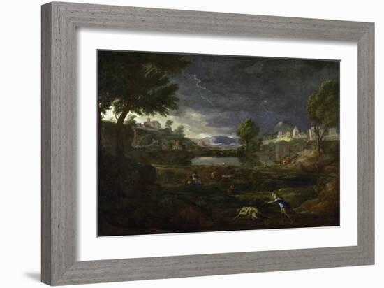 Landscape During a Thunderstorm with Pyramus and Thisbe, 1651-Nicolas Poussin-Framed Giclee Print