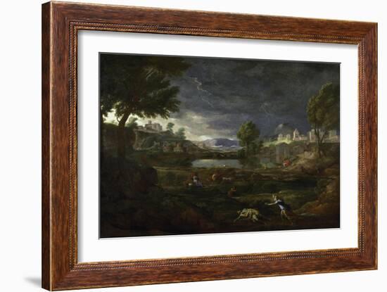 Landscape During a Thunderstorm with Pyramus and Thisbe, 1651-Nicolas Poussin-Framed Giclee Print