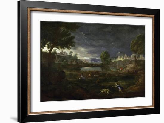 Landscape During a Thunderstorm with Pyramus and Thisbe, 1651-Nicolas Poussin-Framed Giclee Print