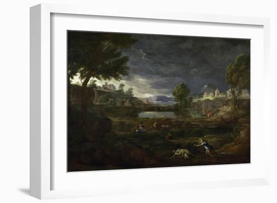 Landscape During a Thunderstorm with Pyramus and Thisbe, 1651-Nicolas Poussin-Framed Giclee Print