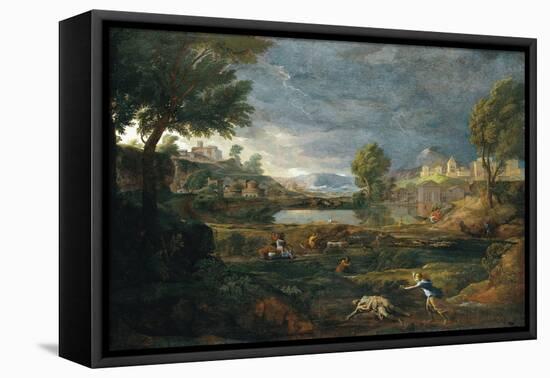 Landscape During a Thunderstorm with Pyramus and Thisbe-Nicolas Poussin-Framed Premier Image Canvas