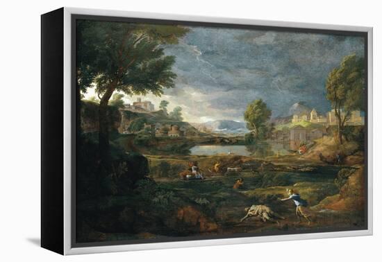 Landscape During a Thunderstorm with Pyramus and Thisbe-Nicolas Poussin-Framed Premier Image Canvas