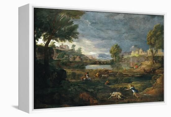 Landscape During a Thunderstorm with Pyramus and Thisbe-Nicolas Poussin-Framed Premier Image Canvas