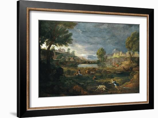 Landscape During a Thunderstorm with Pyramus and Thisbe-Nicolas Poussin-Framed Giclee Print