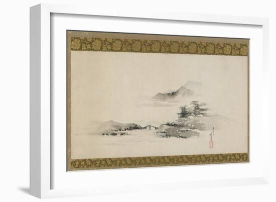 Landscape, Edo Period, C.1801-02 (Ink and Colour on Paper Mounted as Hanging Scroll)-Katsushika Hokusai-Framed Giclee Print