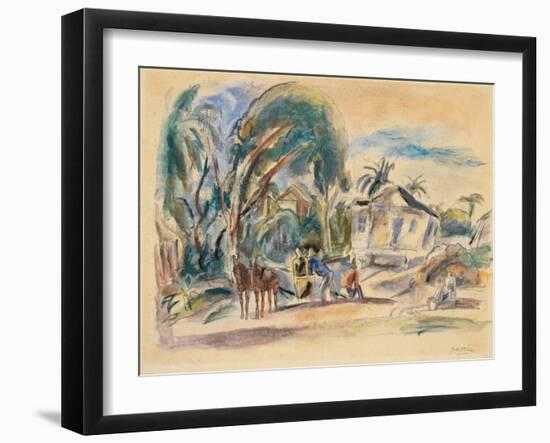 Landscape, Houses and Trees, C.1916 (W/C and Pastel on Wove Paper)-Jules Pascin-Framed Giclee Print