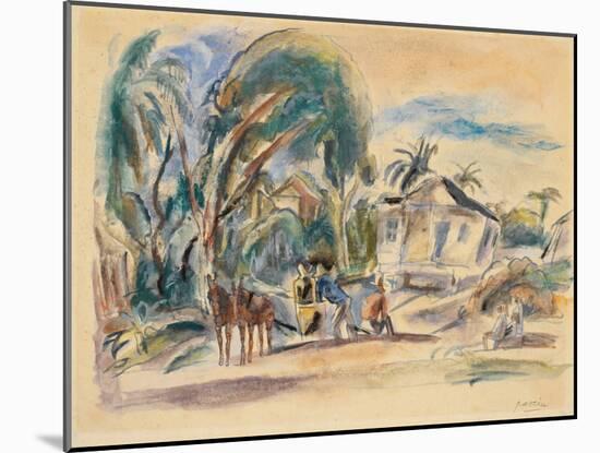 Landscape, Houses and Trees, C.1916 (W/C and Pastel on Wove Paper)-Jules Pascin-Mounted Giclee Print