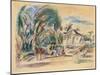 Landscape, Houses and Trees, C.1916 (W/C and Pastel on Wove Paper)-Jules Pascin-Mounted Giclee Print