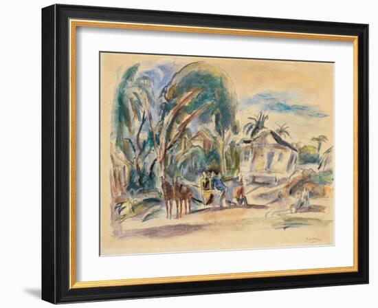 Landscape, Houses and Trees, C.1916 (W/C and Pastel on Wove Paper)-Jules Pascin-Framed Giclee Print
