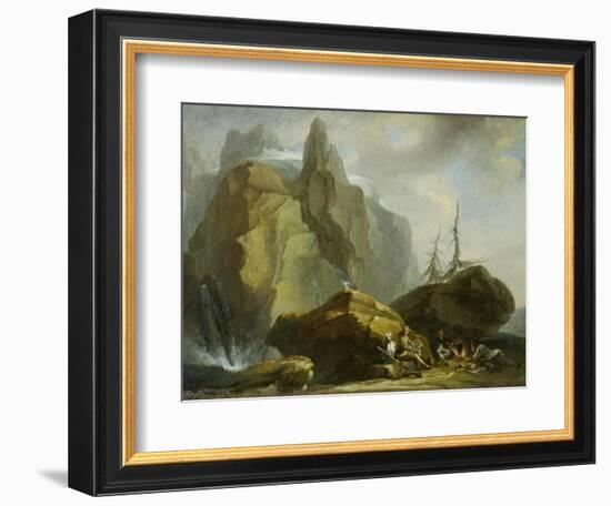Landscape in the High Alps with Resting Mountaineers and the Painter-Caspar Wolf-Framed Giclee Print